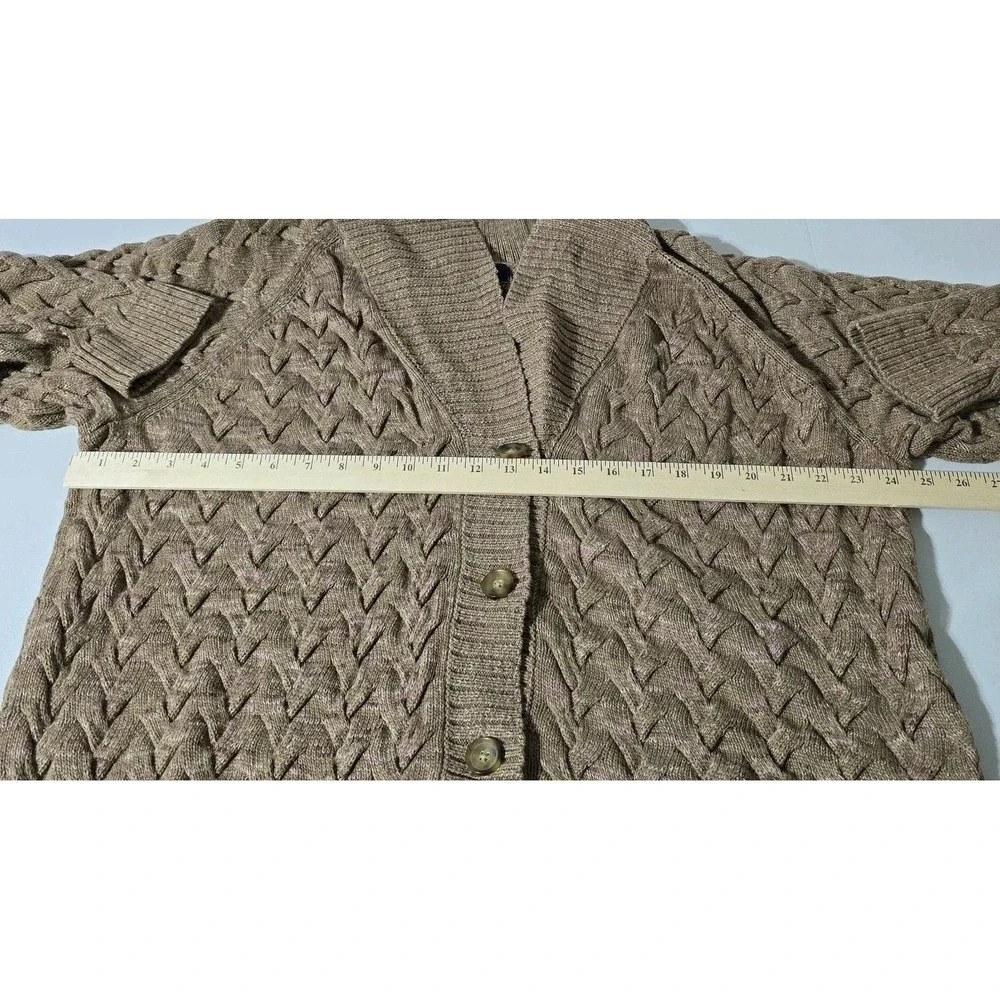 Lands End Drifter Cardigan Sweater Womens 2X Brown Cable Knit Shawl Neck Cotton